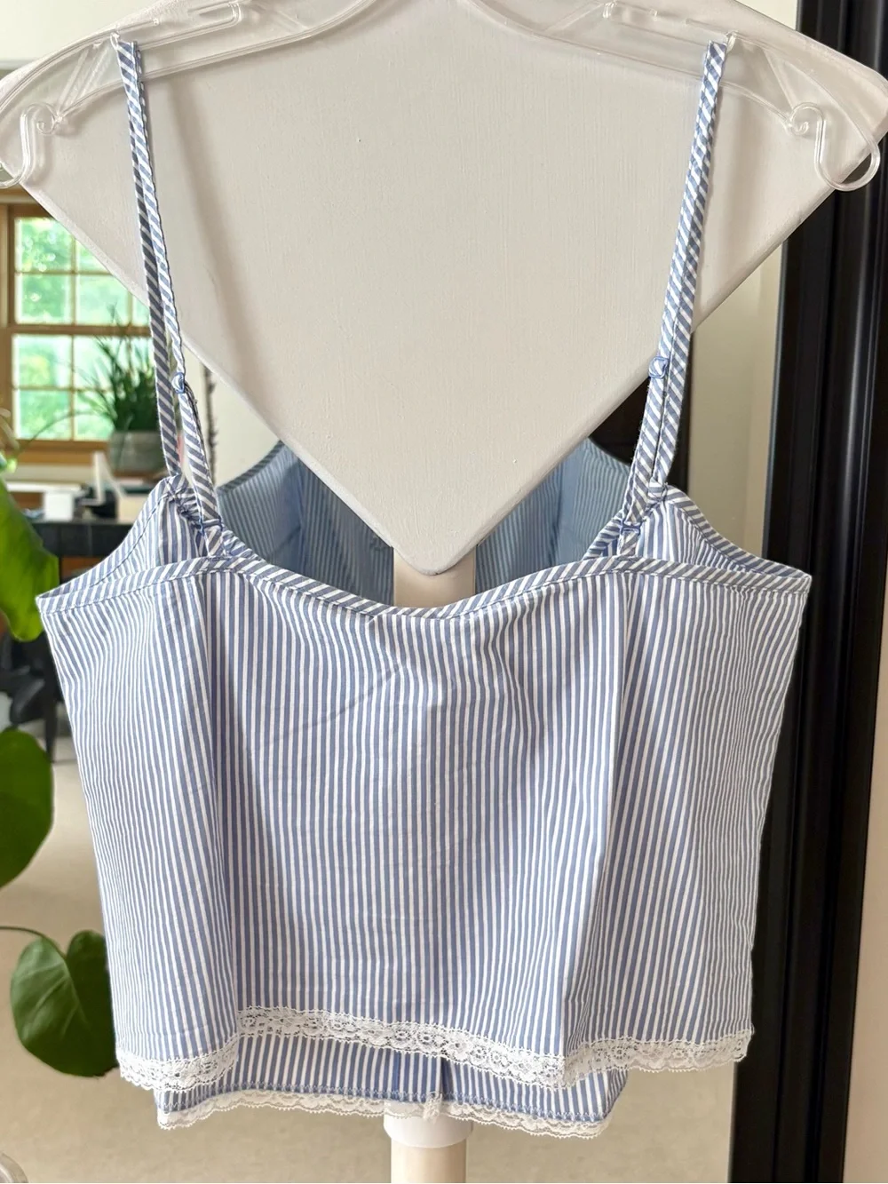 SKIMS Blue & White Striped Cotton Sleep Cami